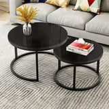 Classic Black with Black Metallic Finish Round Coffee Table Set of 2 - Decor Smart