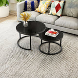 Classic Black with Black Metallic Finish Round Coffee Table Set of 2 - Decor Smart