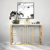 Classic Console Table with White Marble in Golden Metal Finish - Decor Smart