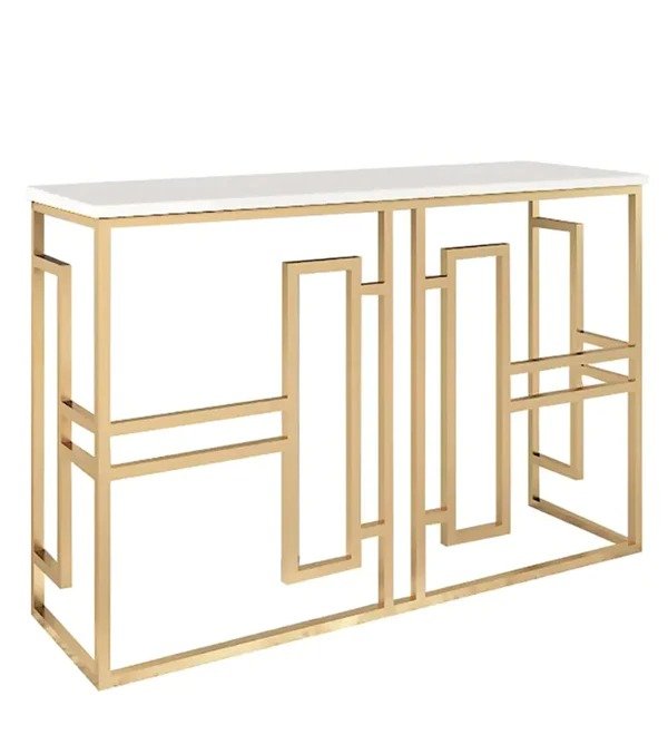 Classic Console Table with White Marble in Golden Metal Finish - Decor Smart