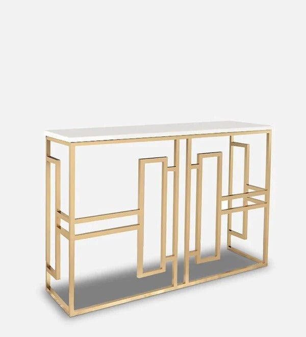 Classic Console Table with White Marble in Golden Metal Finish - Decor Smart