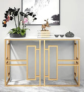 Classic Console Table with White Marble in Golden Metal Finish - Decor Smart