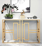 Classic Console Table with White Marble in Golden Metal Finish - Decor Smart