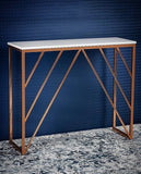 Classic Design Console Table White Rectangular Shape with Copper Metal Finish - Decor Smart
