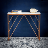 Classic Design Console Table White Rectangular Shape with Copper Metal Finish - Decor Smart