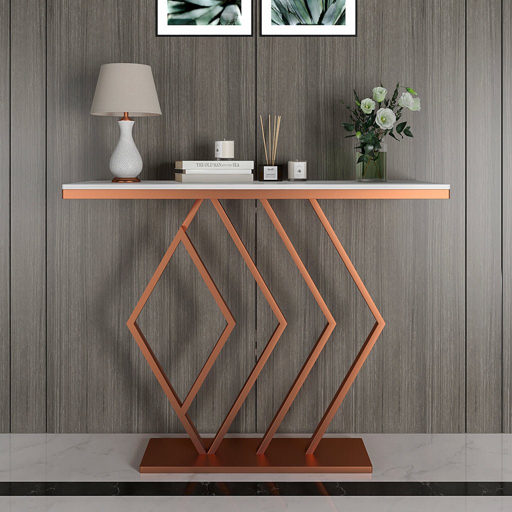 Classic Design Copper Console Table in Geometric Pattern - Decor Smart