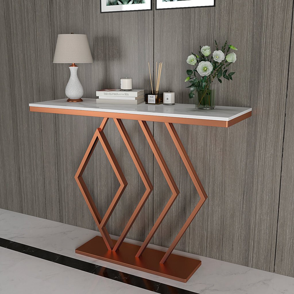 Classic Design Copper Console Table in Geometric Pattern - Decor Smart