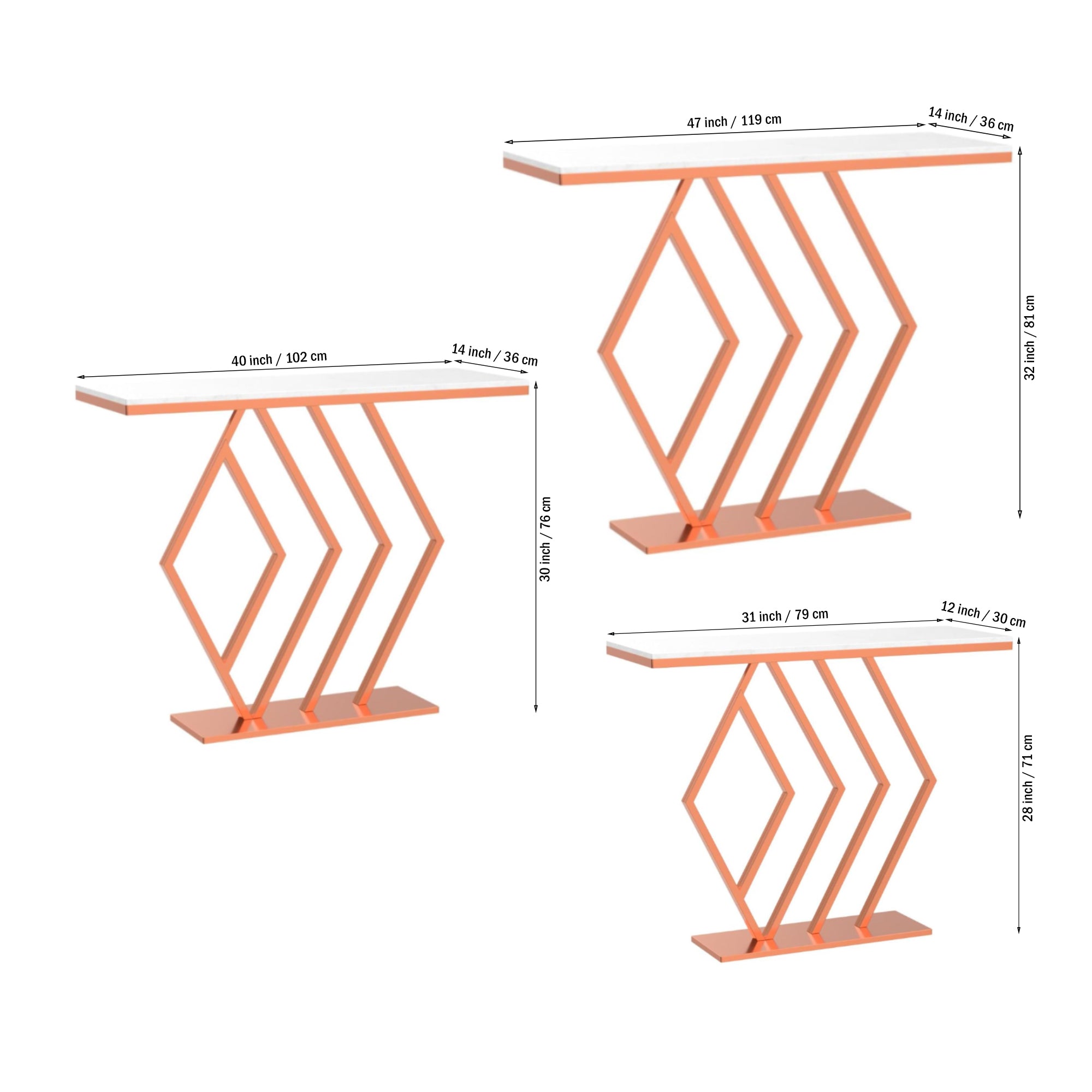 Classic Design Copper Console Table in Geometric Pattern - Decor Smart