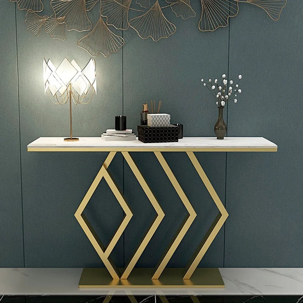 Classic Design Golden Console Table in Geometric Pattern - Decor Smart