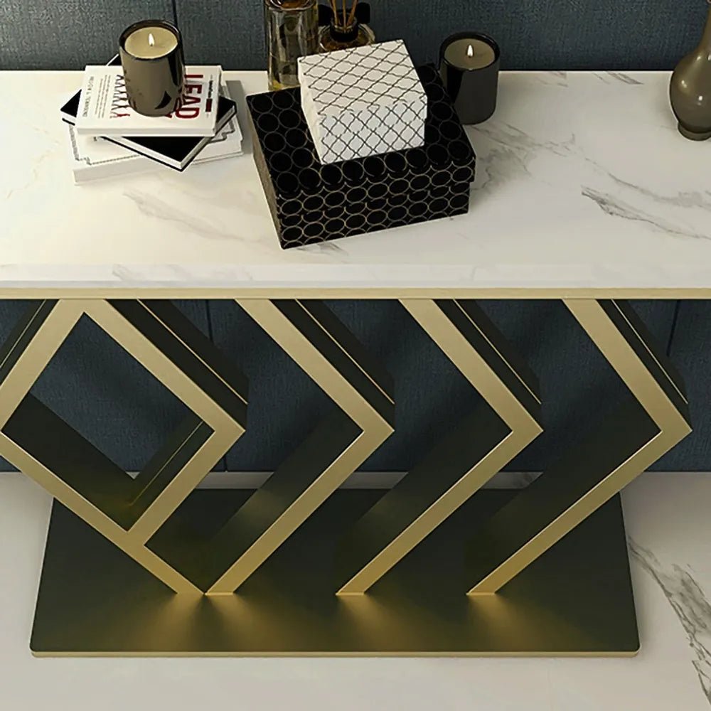 Classic Design Golden Console Table in Geometric Pattern - Decor Smart
