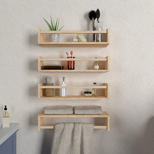Classic Horizontal Four Wall Shelf with Oak Finish - Decor Smart