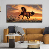 Classic Premium Quality Wall Painting of Brown Horse in Sunset - Decor Smart