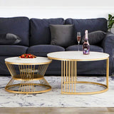 Classic Style White Marble Complementing Golden Coffee Table Set of 2 - Decor Smart