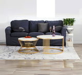 Classic Style White Marble Complementing Golden Coffee Table Set of 2 - Decor Smart