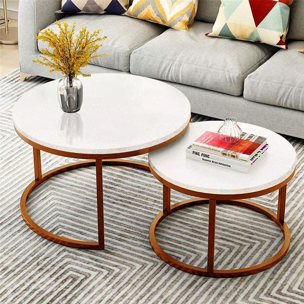 Classic Style White Round Coffee Table Set of 2 - Decor Smart