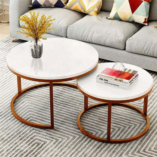 Classic Style White Round Coffee Table Set of 2 - Decor Smart