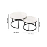 Classic White with Black Metallic Finish Round Coffee Table Set of 2 - Decor Smart
