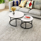 Classic White with Black Metallic Finish Round Coffee Table Set of 2 - Decor Smart