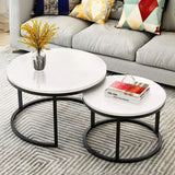 Classic White with Black Metallic Finish Round Coffee Table Set of 2 - Decor Smart