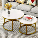Classic White with Golden Metallic Finish Round Coffee Table Set of 2 - Decor Smart