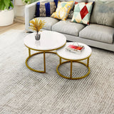 Classic White with Golden Metallic Finish Round Coffee Table Set of 2 - Decor Smart