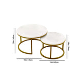 Classic White with Golden Metallic Finish Round Coffee Table Set of 2 - Decor Smart