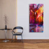Colorful Autumn Trees Abstract Forest with Lake Canvas Wall Painting - Decor Smart