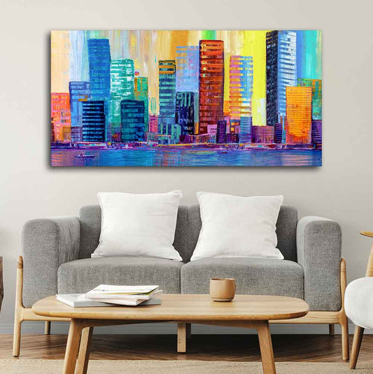 Colorful City Skyline Premium Wall Painting - Decor Smart