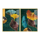 Colorful Golden Lines Leaves Acrylic Floating Wall Painting Set of 2 - Decor Smart