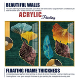 Colorful Golden Lines Leaves Acrylic Floating Wall Painting Set of 2 - Decor Smart