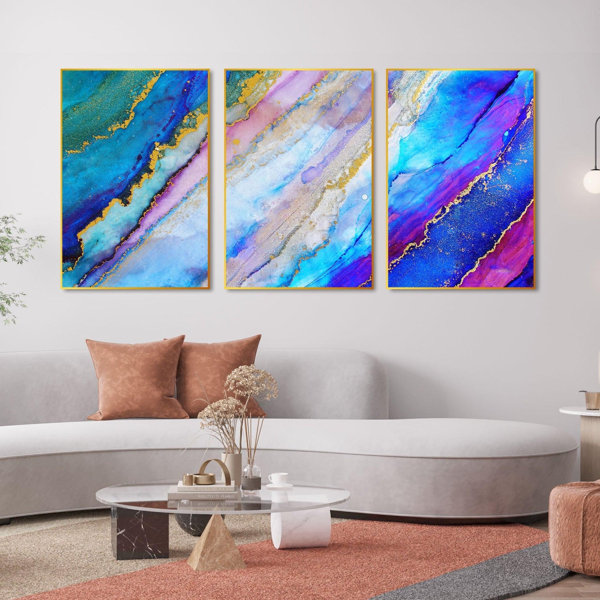 Colorful Ink Floating Canvas Wall Painting Set of Three - Decor Smart