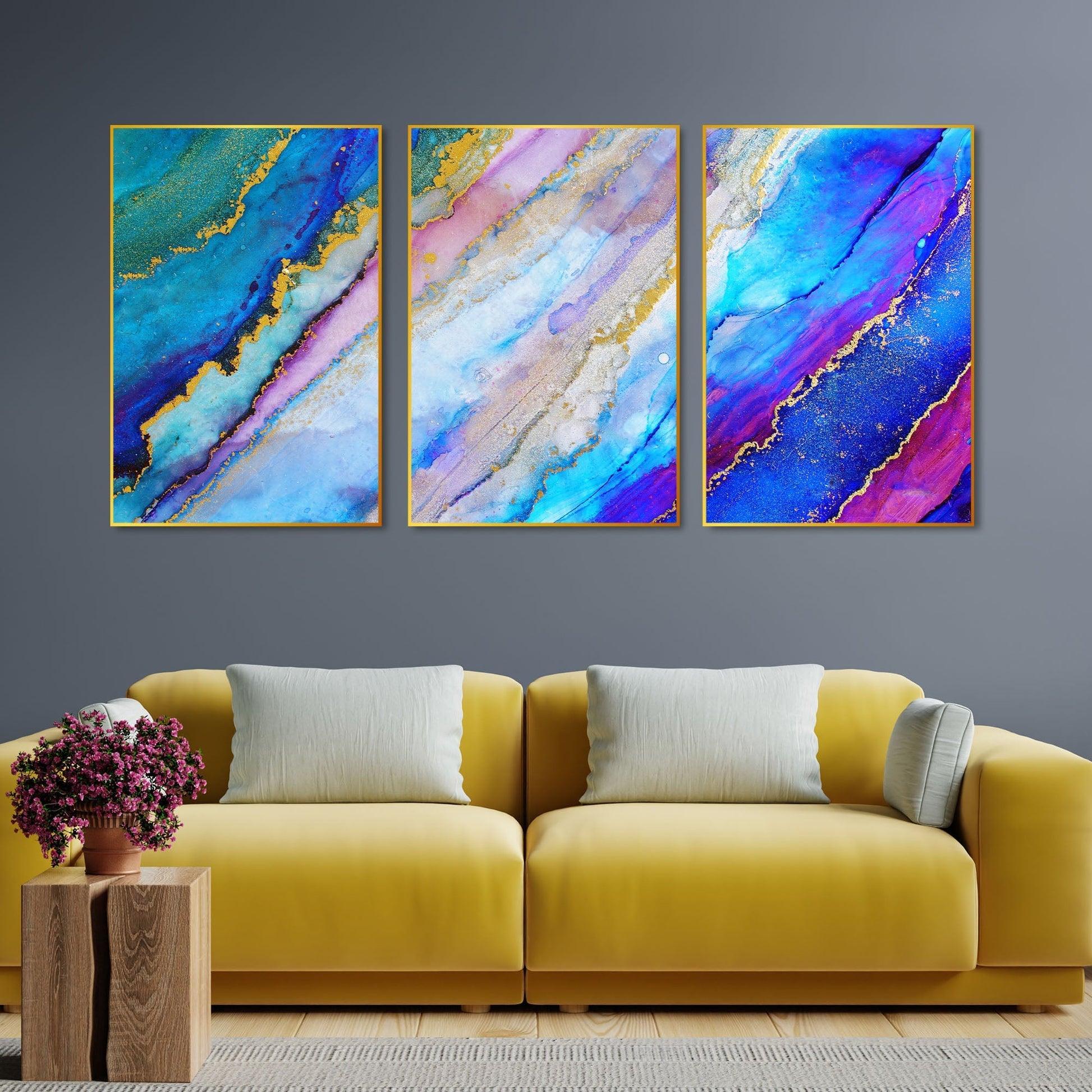 Colorful Ink Floating Canvas Wall Painting Set of Three - Decor Smart