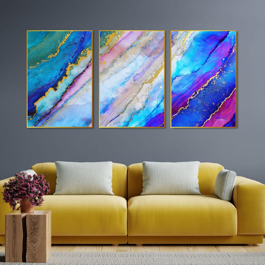 Colorful Ink Floating Canvas Wall Painting Set of Three - Decor Smart