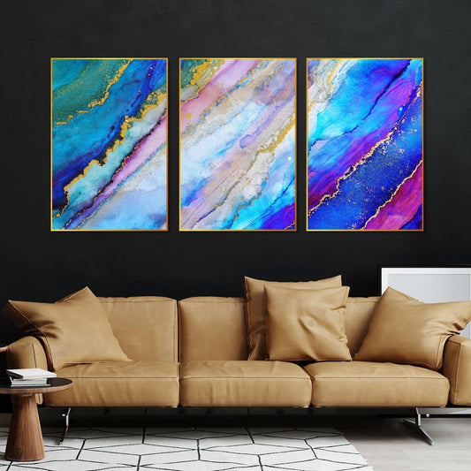 Colorful Ink Floating Canvas Wall Painting Set of Three - Decor Smart