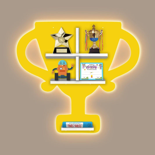 Competition Trophy Shape Wooden LED Light Wall Shelf for Kids - Decor Smart