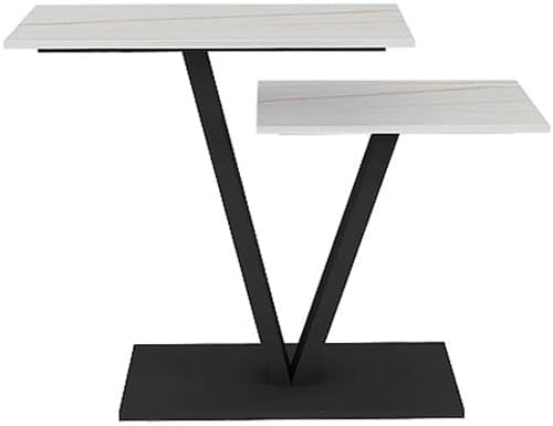 Contemporary 2 Tier White Marble Black Console Table - Decor Smart