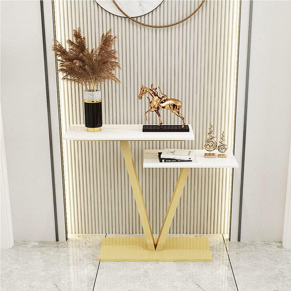 Contemporary 2 Tier White Marble Golden Console Table - Decor Smart