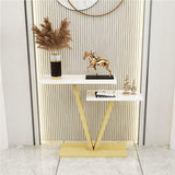 Contemporary 2 Tier White Marble Golden Console Table - Decor Smart