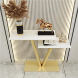 Contemporary 2 Tier White Marble Golden Console Table - Decor Smart