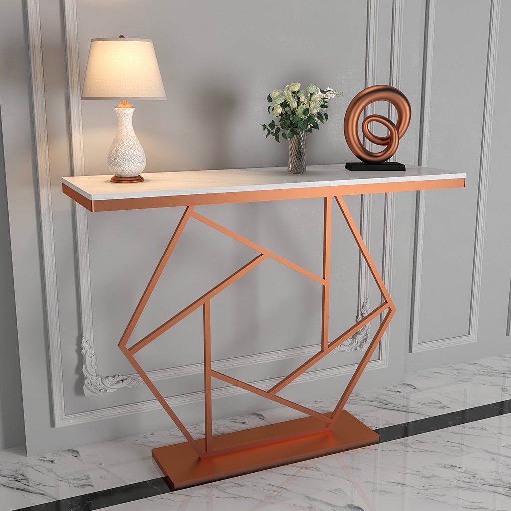 Contemporary Copper Finish Console Table In Hexagonal Design - Decor Smart