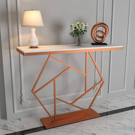 Contemporary Copper Finish Console Table In Hexagonal Design - Decor Smart