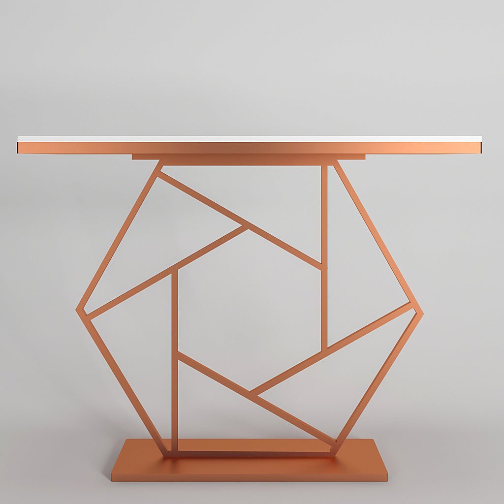 Contemporary Copper Finish Console Table In Hexagonal Design - Decor Smart