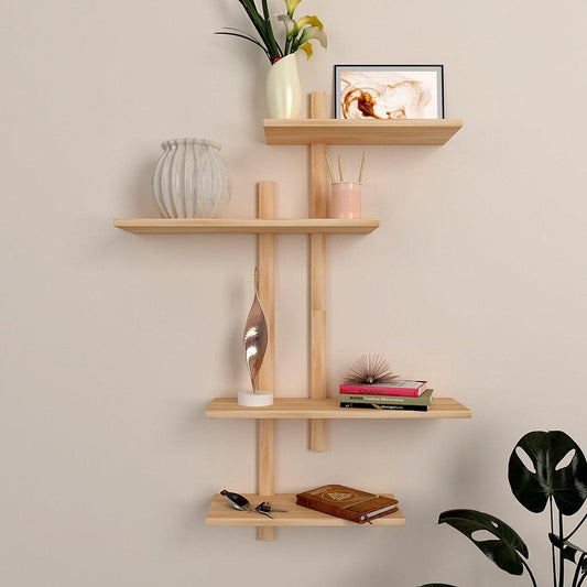 Contemporary Designer Wall Shelf with Light Oak Finish - Decor Smart