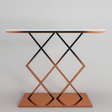 Copper Finish Console Table In Geometric Criss Cross Pattern - Decor Smart