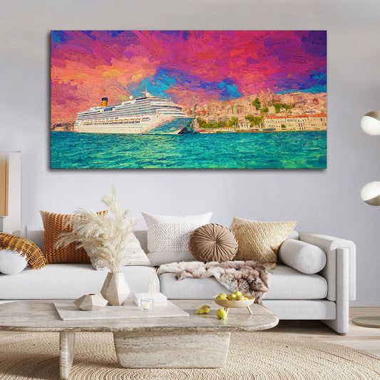 Cruise Ship at Harbour Premium Wall Painting - Decor Smart