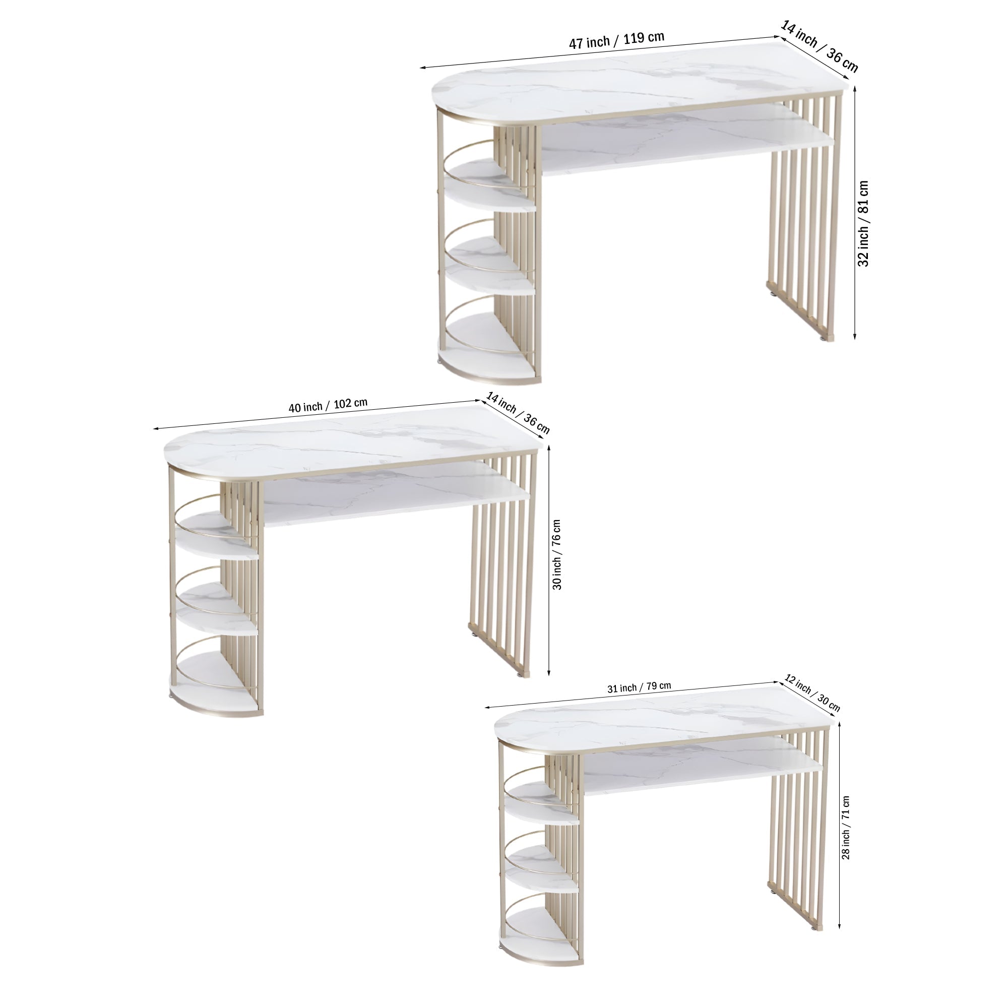D - End 5 Tier White Marble Golden Console Table - Decor Smart