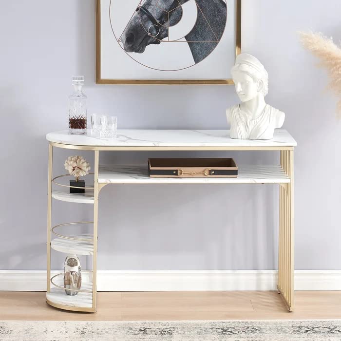 D - End 5 Tier White Marble Golden Console Table - Decor Smart