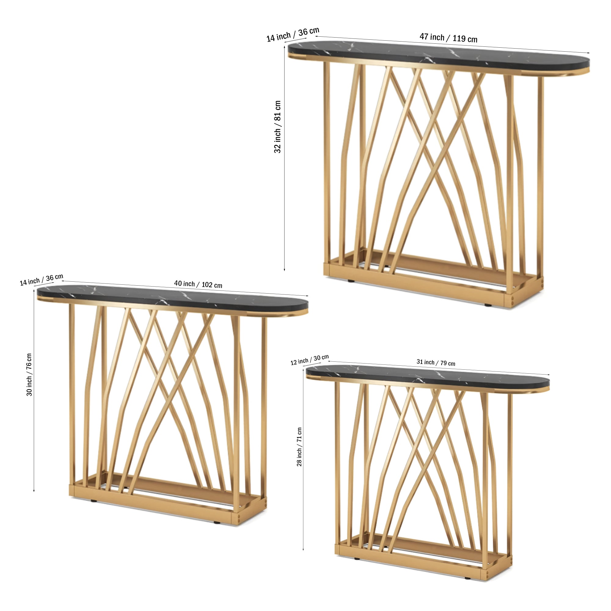 D - End Black Marble Gold Designer Base Console Table - Decor Smart