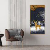Dark Night Golden Deer with Birds Premium Canvas Wall Painting - Decor Smart