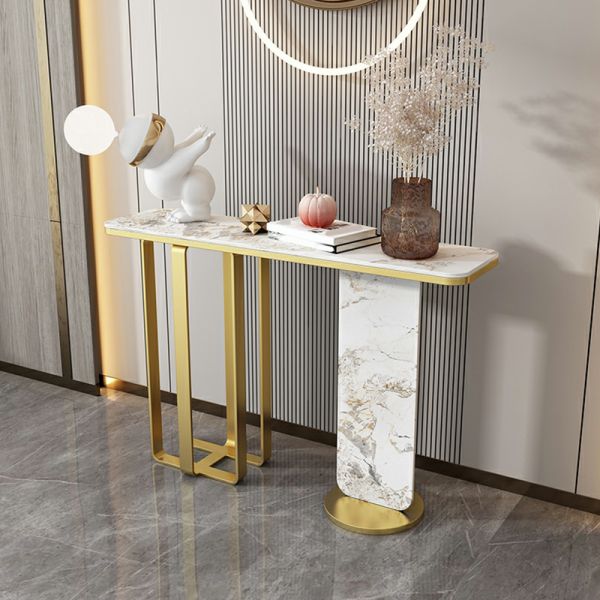 Modern White Marble Console Table with Dual-Leg Gold Design – Decor Smart